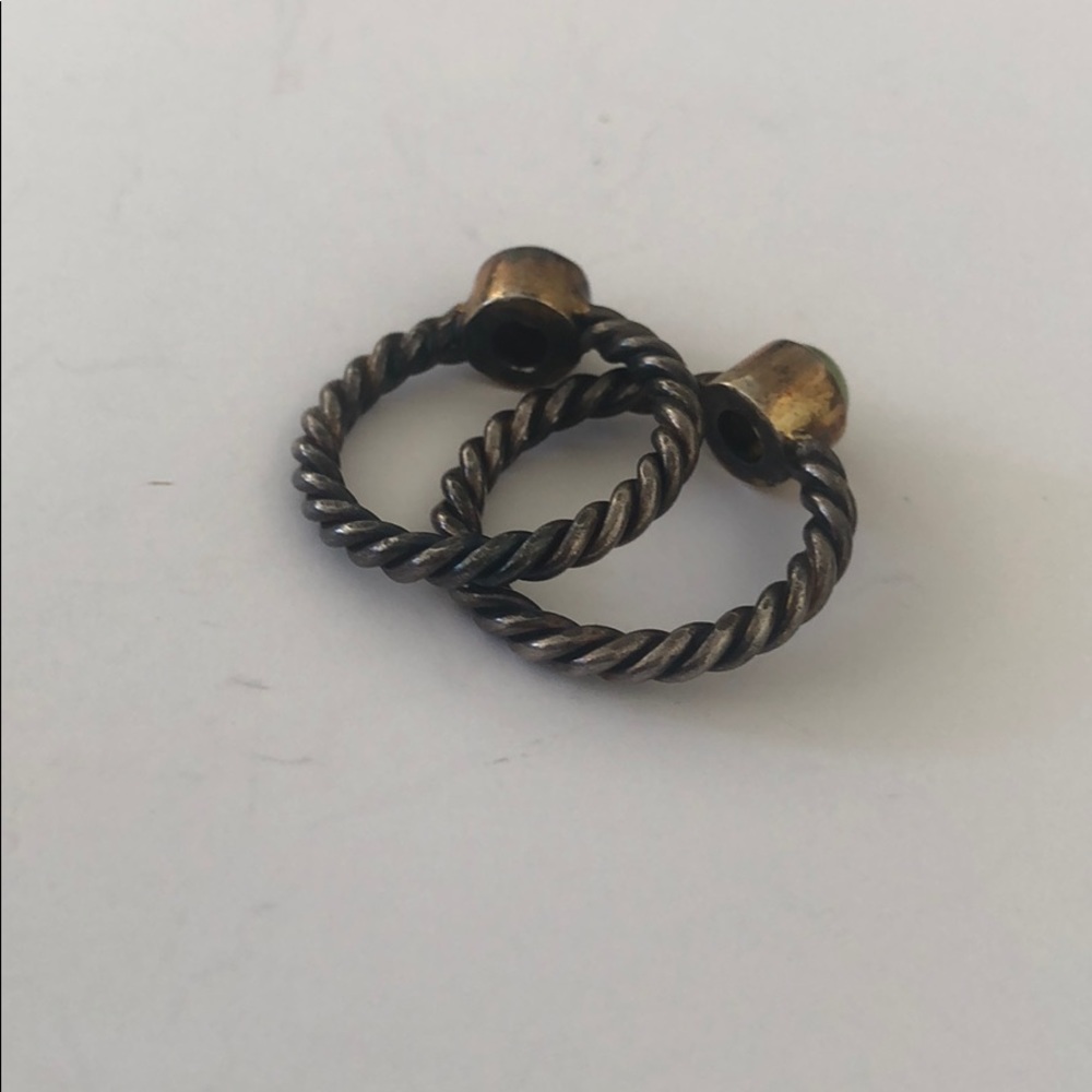 Sterling Stackable Pair 2 Rings Peridot Garnet Gem - image 8